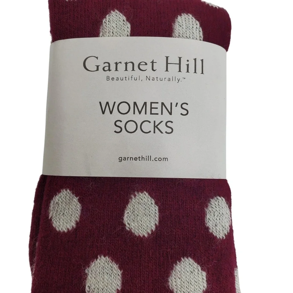 Port Red Cream Dot Crew Socks Medium Garnet Hill 9-11 Warm Cozy Cashmere Blend M